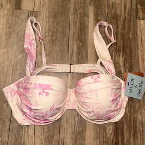 NWT Shade & Shore Pink Floral Women's Pushup Bikini Top SIZE 34C